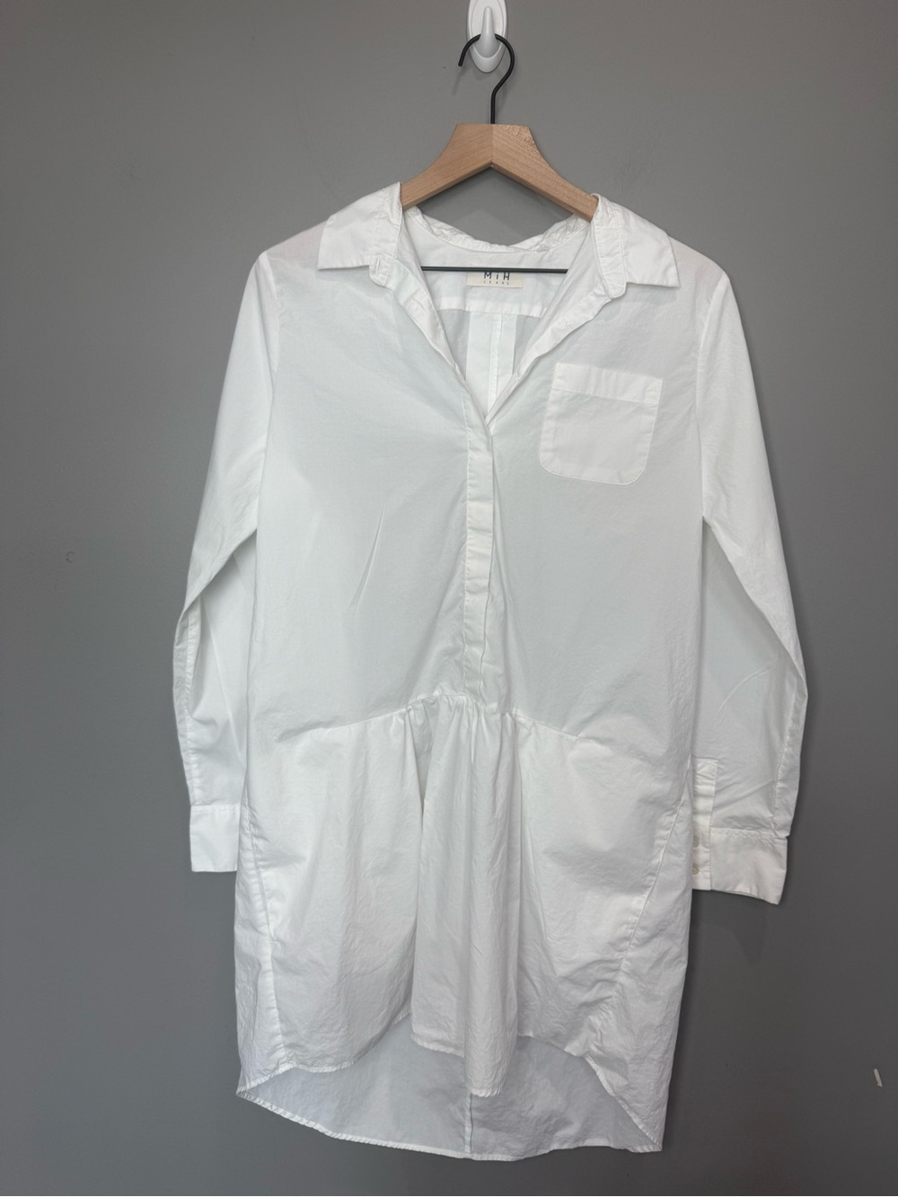 MIH Jeans White Cotton Poplin Tunic Shirt Dress Est L‎ Peplum Hem Pocket